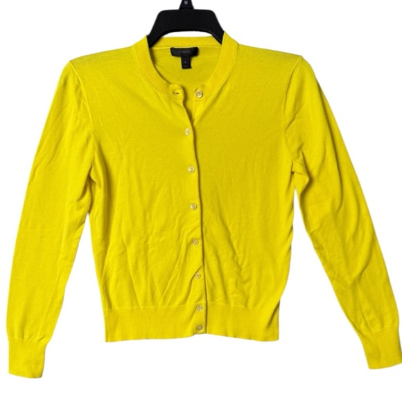 #9 J. Crew Women's Canary Yellow  Semi- Cropped Button Down Cardigan - Picture 2 of 7